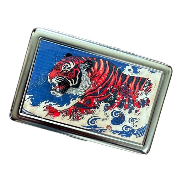 Accessories - Red Tiger Design Metal Card Holder/Cigarette Case